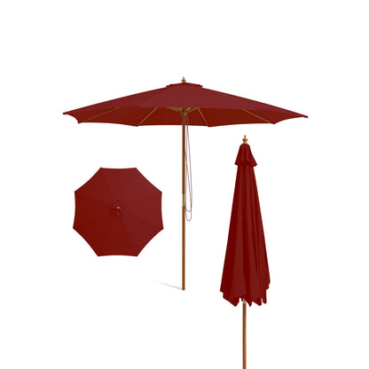 10 Feet Patio Umbrella with 8 Wooden Ribs and 3 Adjustable Heights-Brown - Wine