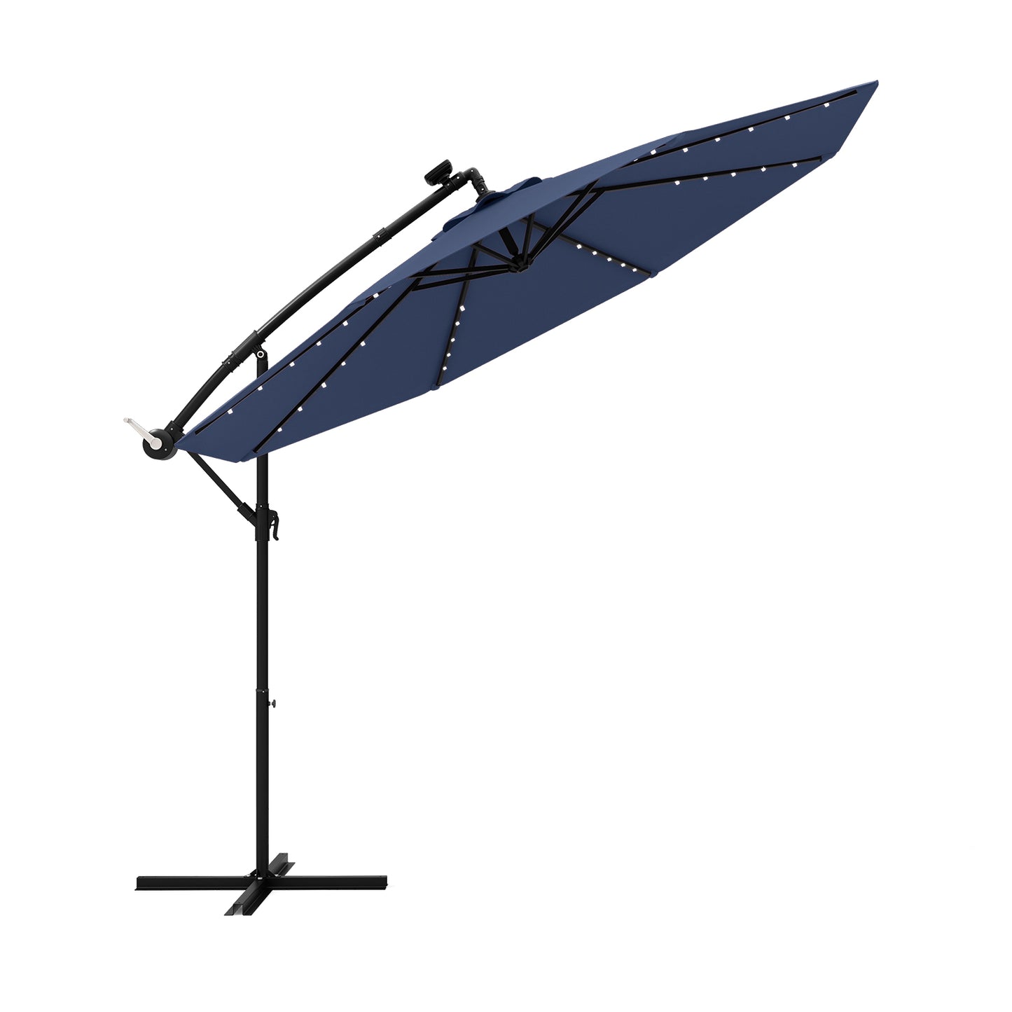 10 Feet Solar LED Offset Umbrella with 40 Lights and Cross Base for Patio-Blue - Blue