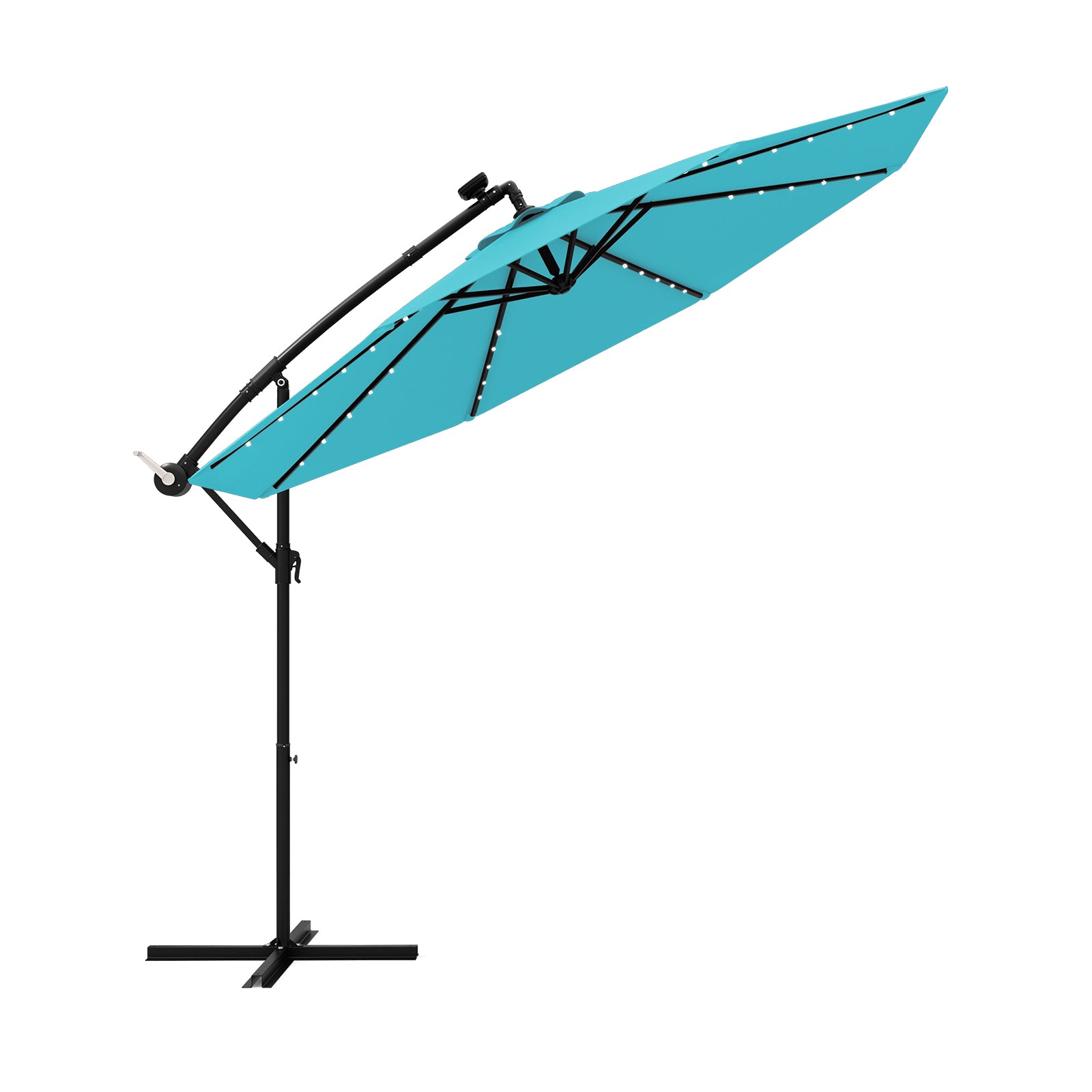 10 Feet Solar LED Offset Umbrella with 40 Lights and Cross Base for Patio-Blue - Turquoise