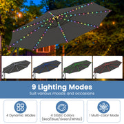 10 Feet Solar Offset Hanging Umbrella with Base and LED Lights-Gray