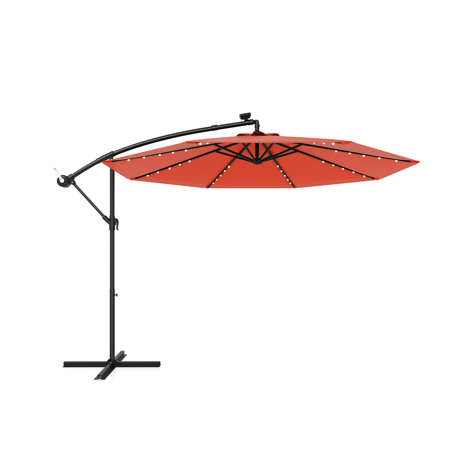 10 Feet Solar LED Offset Umbrella with 40 Lights and Cross Base for Patio-Blue - Orange