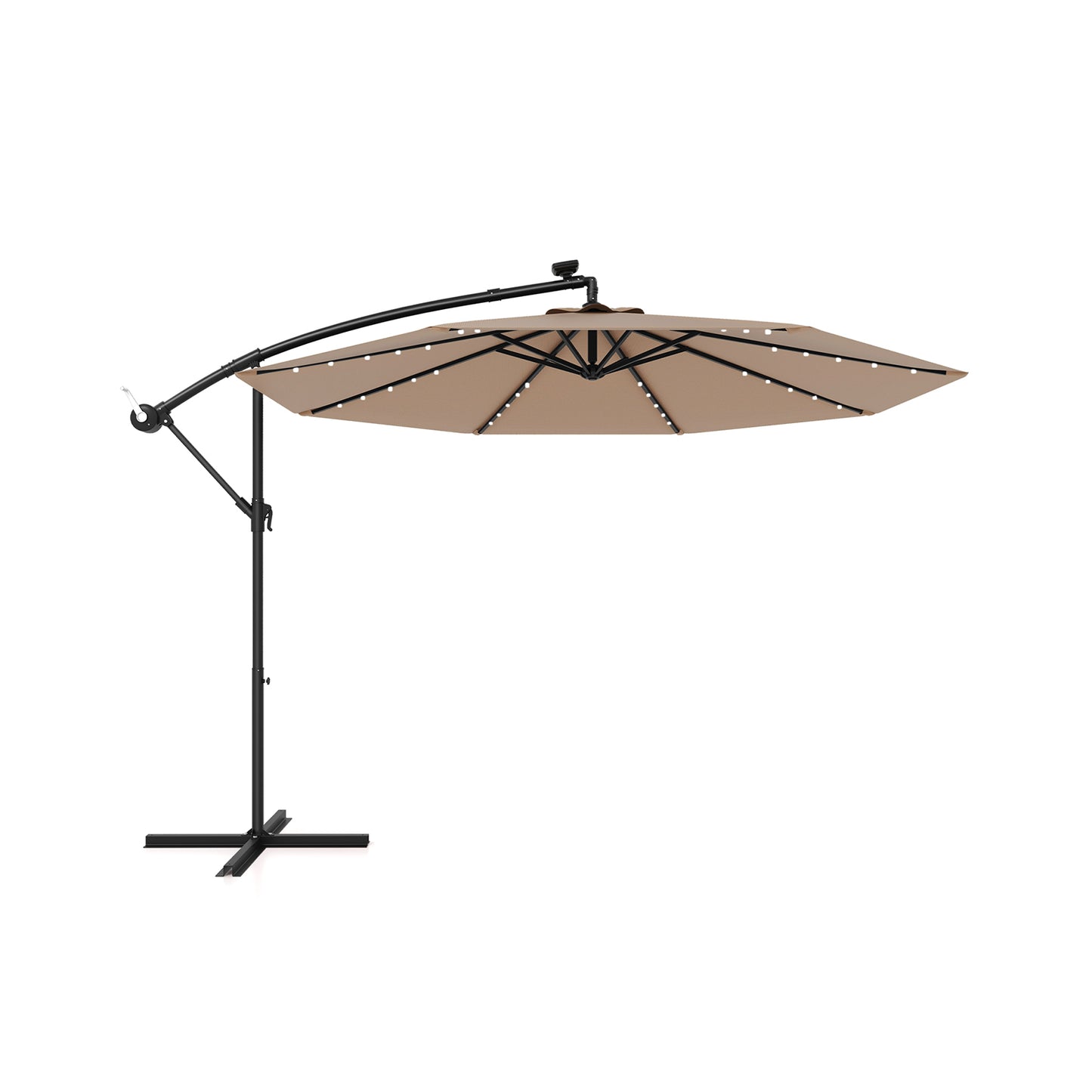 10 Feet Solar LED Offset Umbrella with 40 Lights and Cross Base for Patio-Blue - Tan