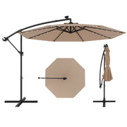 10 Feet Solar Offset Hanging Umbrella with 40 Lamp Beads and Solar Panel-Tan