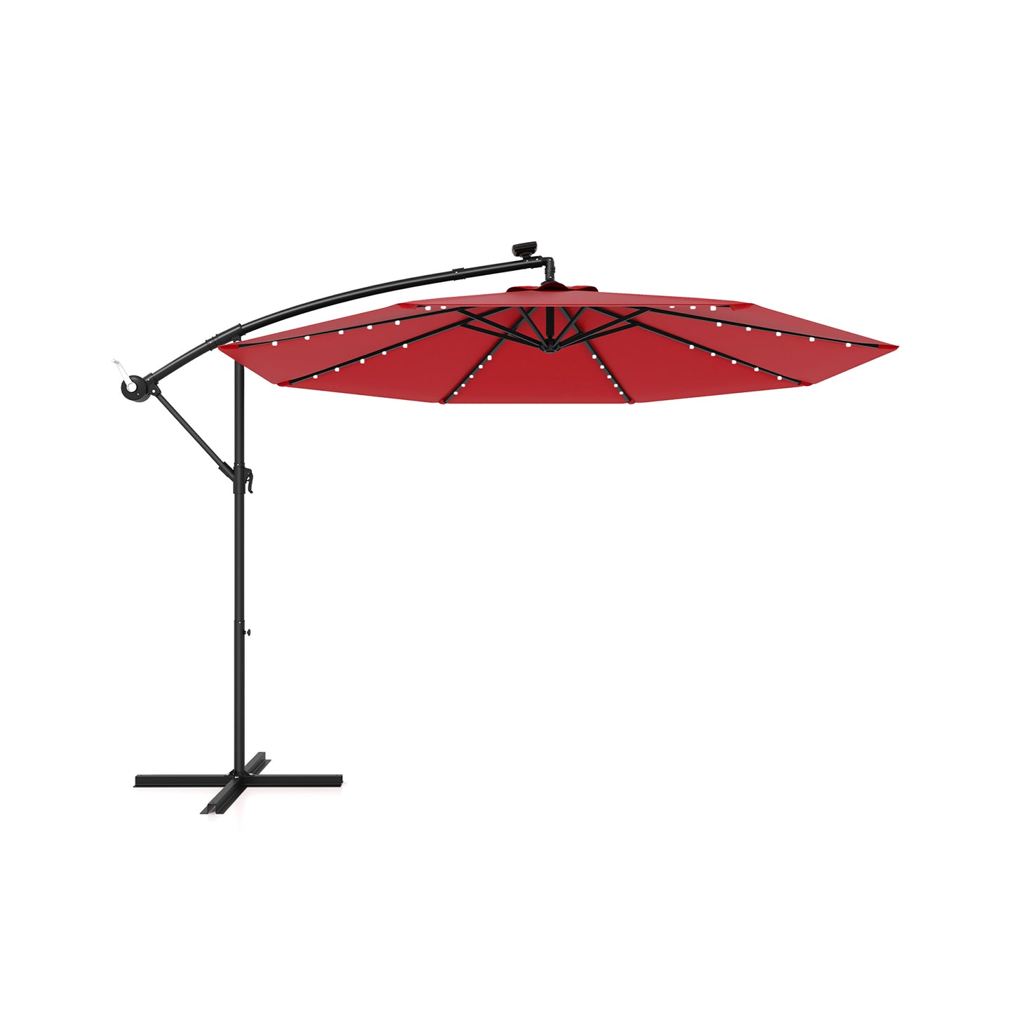 10 Feet Solar LED Offset Umbrella with 40 Lights and Cross Base for Patio-Blue - Wine