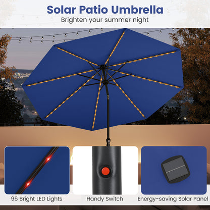 10 Feet Solar Patio Umbrella with 96 Multi-Colored Flowing LED Lights and Tilt Adjustment-Navy