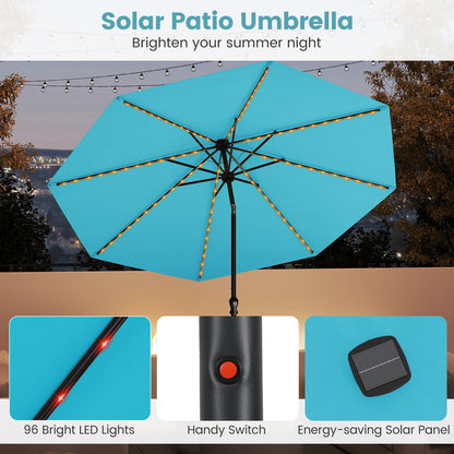 10 Feet Solar Patio Umbrella with 96 Multi-Colored Flowing LED Lights and Tilt Adjustment-Turquoise