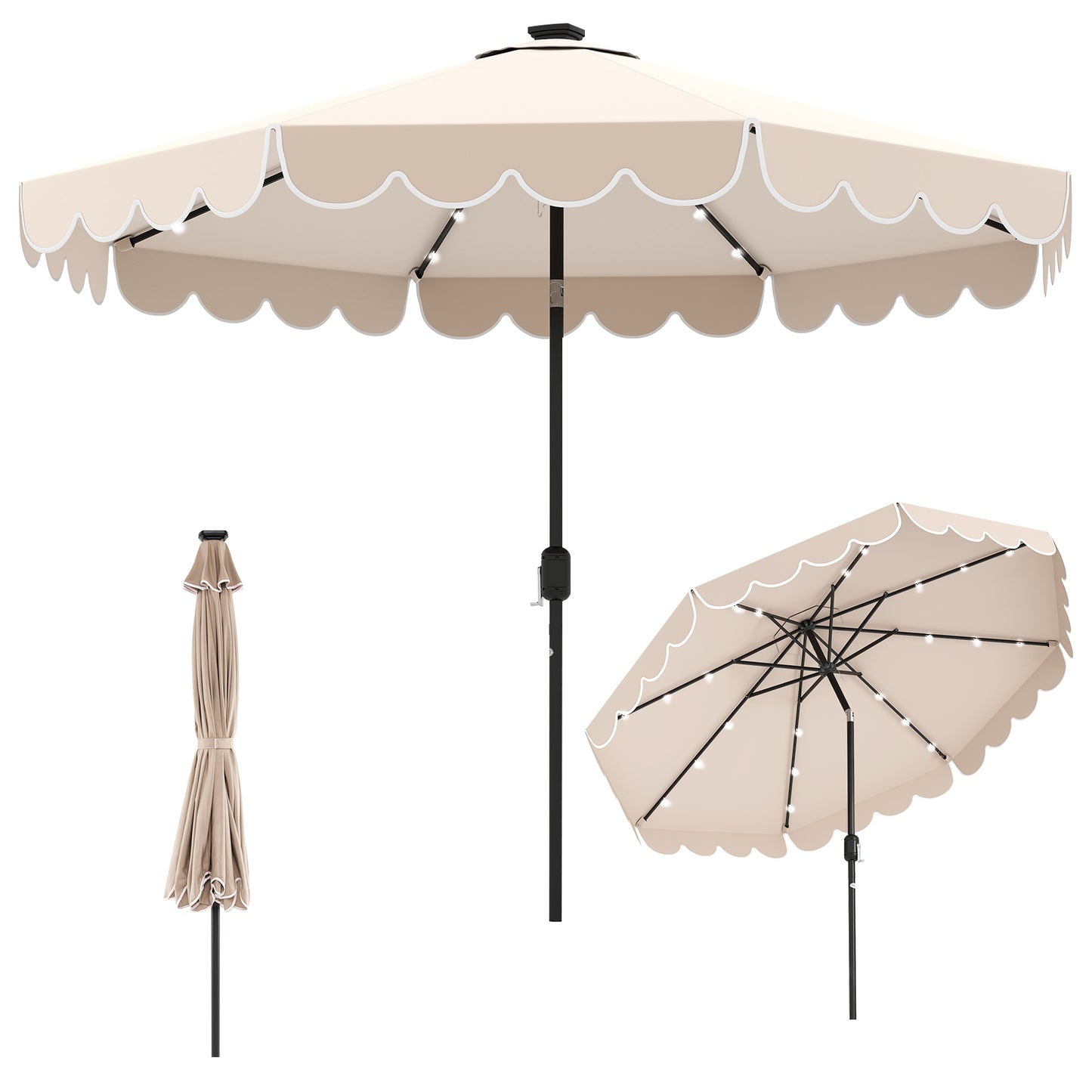 10 Feet Solar Patio Umbrella with 24 LED Lights-Red - Beige