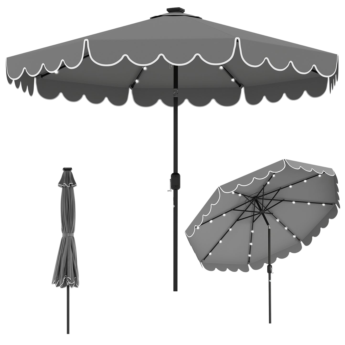 10 Feet Solar Patio Umbrella with 24 LED Lights-Red - Gray