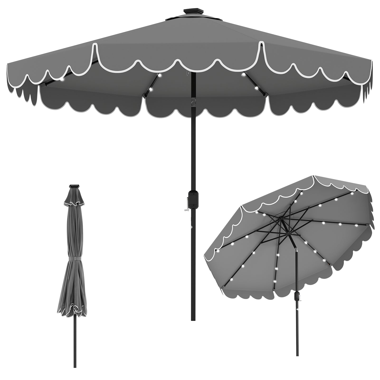 10 Feet Solar Patio Umbrella with 24 LED Lights-Red - Gray