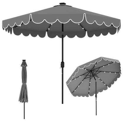 10 Feet Solar Patio Umbrella with 24 LED Lights-Red - Gray