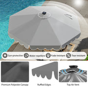 10 Feet Solar Patio Umbrella with 24 LED Lights-Gray