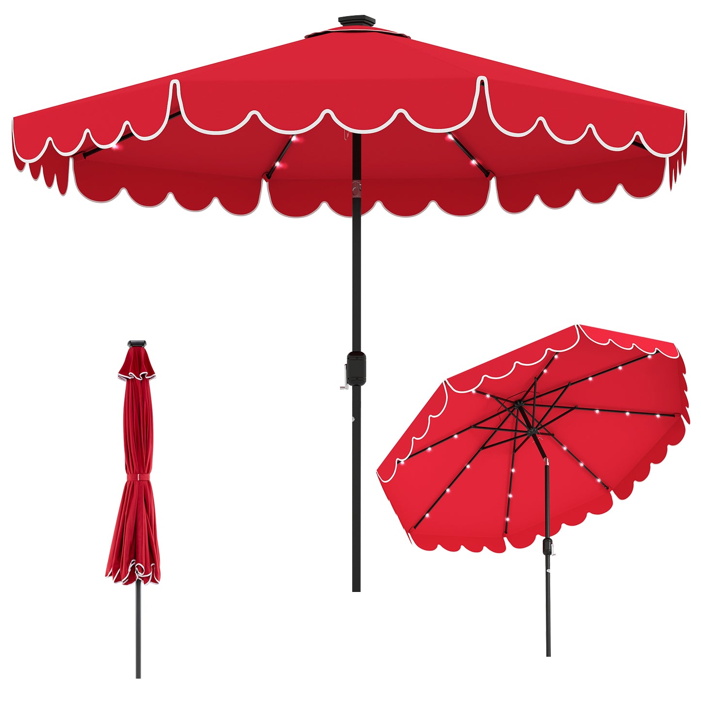 10 Feet Solar Patio Umbrella with 24 LED Lights-Red - Red