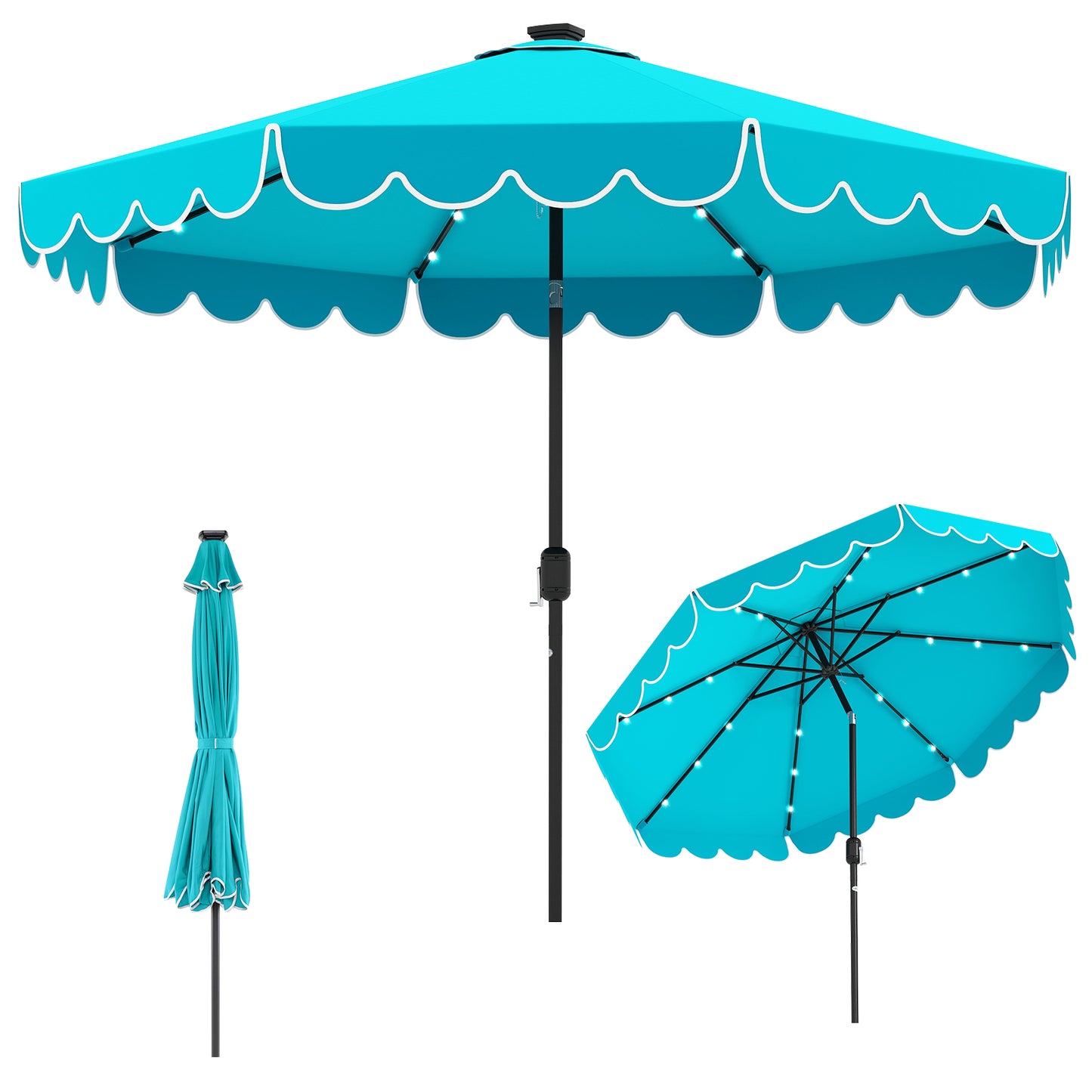 10 Feet Solar Patio Umbrella with 24 LED Lights-Red - Turquoise