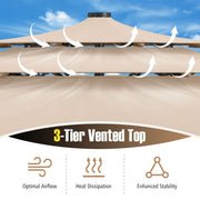 10 Feet Solar Patio Umbrella with 32 LED Lights 3-Tier Vented Top-Beige