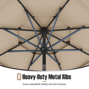 10 Feet Solar Patio Umbrella with 32 LED Lights 3-Tier Vented Top-Beige
