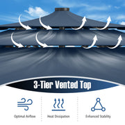 10 Feet Solar Patio Umbrella with 32 LED Lights 3-Tier Vented Top-Navy