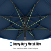 10 Feet Solar Patio Umbrella with 32 LED Lights 3-Tier Vented Top-Navy