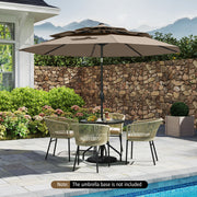 10 Feet Solar Patio Umbrella with 32 LED Lights 3-Tier Vented Top-Taupe