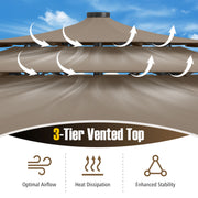 10 Feet Solar Patio Umbrella with 32 LED Lights 3-Tier Vented Top-Taupe