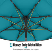 10 Feet Solar Patio Umbrella with 32 LED Lights 3-Tier Vented Top-Turquoise