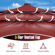 10 Feet Solar Patio Umbrella with 32 LED Lights 3-Tier Vented Top-Wine