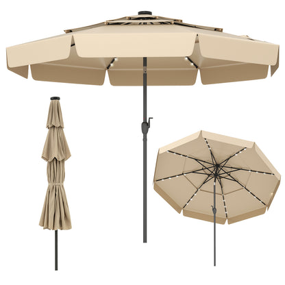 10 Feet Solar Patio Umbrella with 3-Tier Vented Top-Navy - Beige
