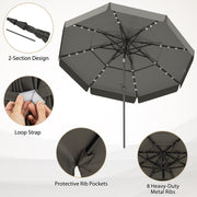 10 Feet Solar Patio Umbrella with 3-Tier Vented Top-Gray