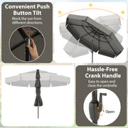 10 Feet Solar Patio Umbrella with 3-Tier Vented Top-Gray