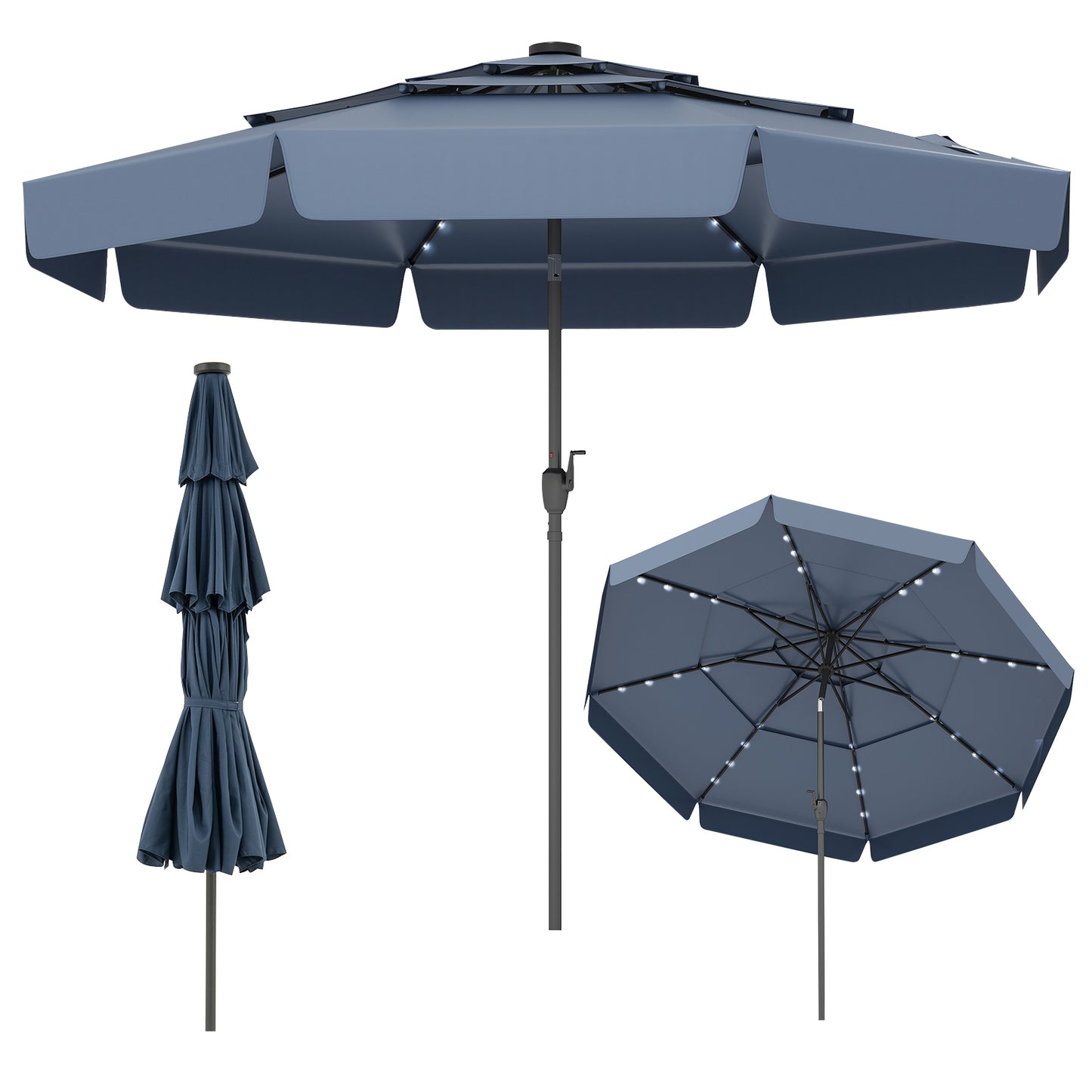 10 Feet Solar Patio Umbrella with 3-Tier Vented Top-Navy - Navy