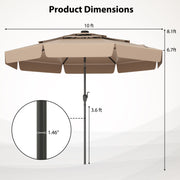 10 Feet Solar Patio Umbrella with 3-Tier Vented Top-Taupe
