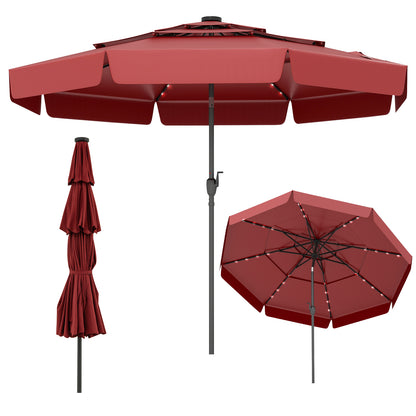 10 Feet Solar Patio Umbrella with 3-Tier Vented Top-Navy - Red