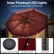 10 Feet Solar Patio Umbrella with 3-Tier Vented Top-Red