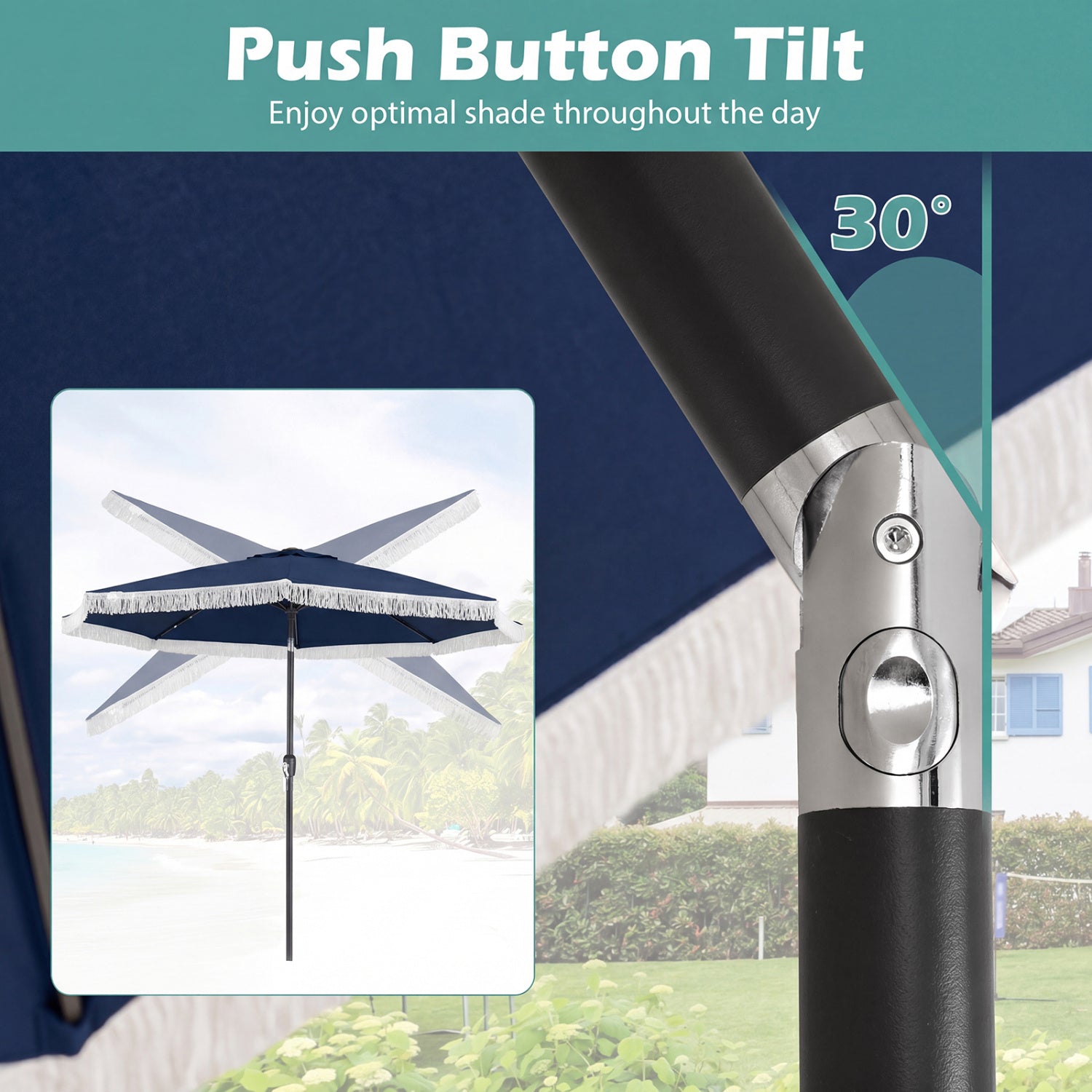 10 Feet Solar Patio Umbrella with 24 LED Lights for Yard