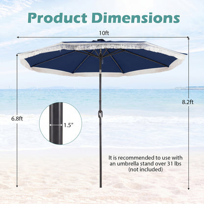 10 Feet Solar Patio Umbrella with 24 LED Lights for Yard