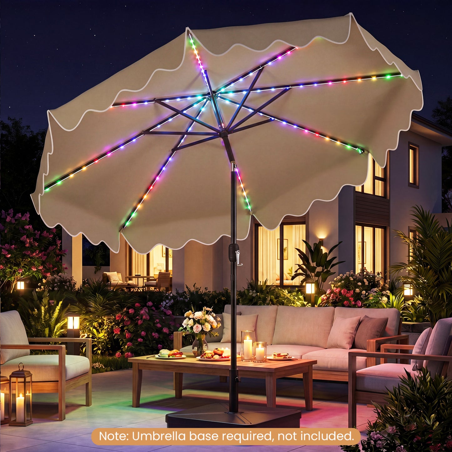 10 Ft Solar Patio Umbrella with LED Lights