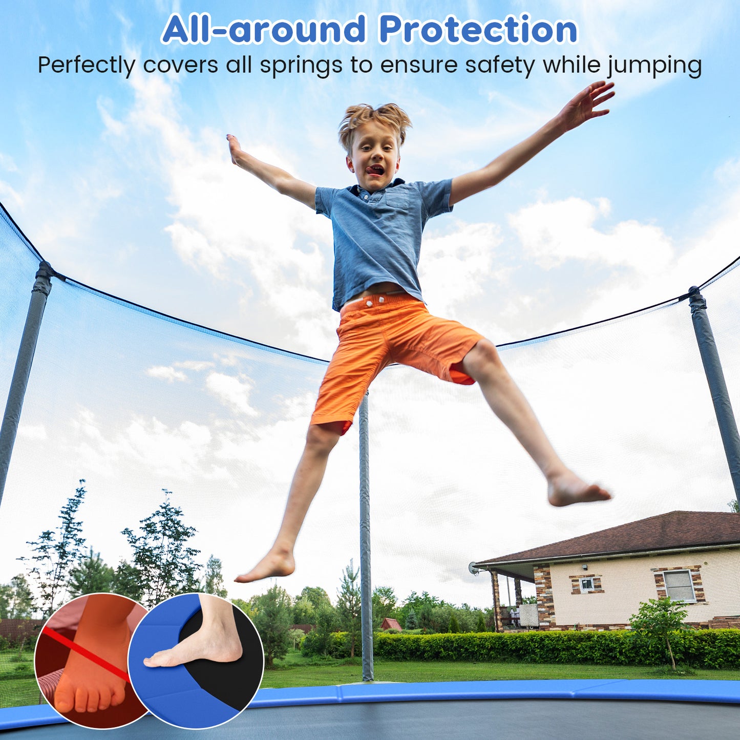 10 Feet Trampoline Pad Replacement Safety Pad with Fixing Straps (Blue)