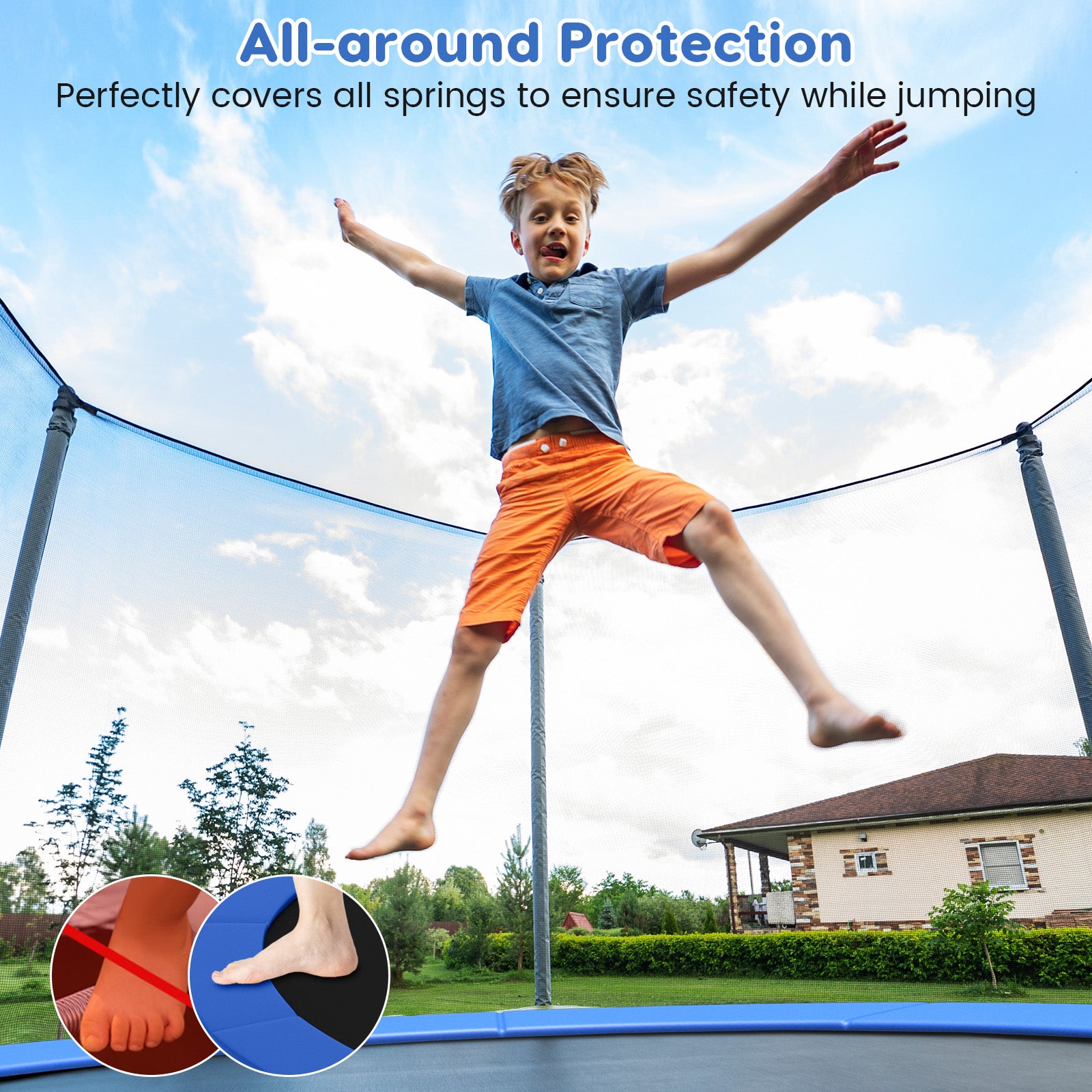 10 Feet Trampoline Pad Replacement Safety Pad with Fixing Straps (Blue)