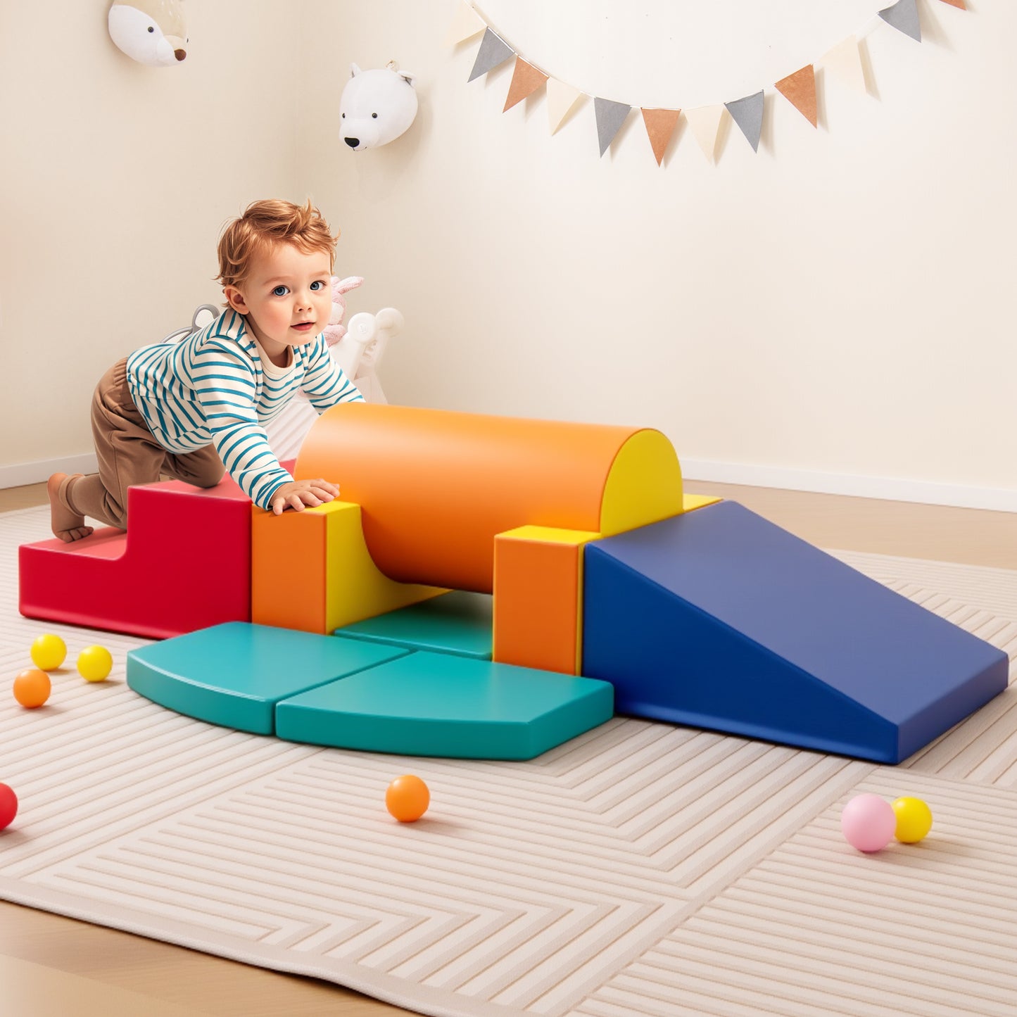 10-Piece Foam Climbing Toys for Toddlers Soft Foam PU Leather Building Blocks-Color