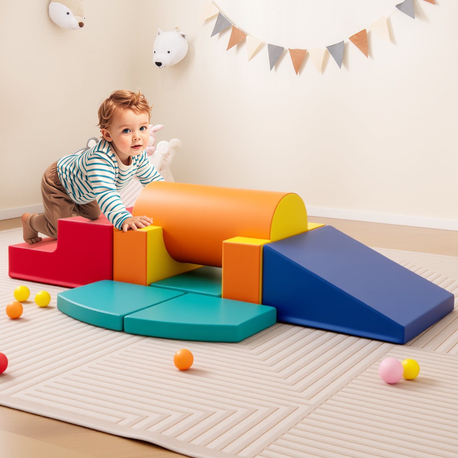 10-Piece Foam Climbing Toys for Toddlers Soft Foam PU Leather Building Blocks-Color