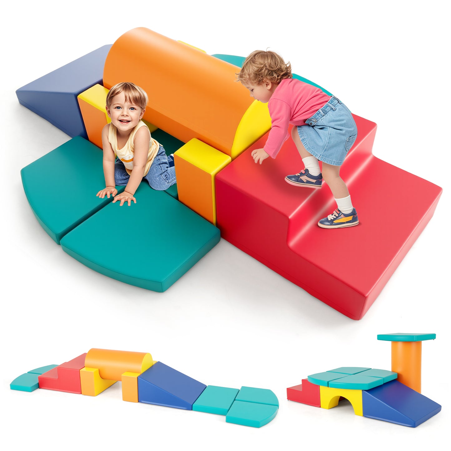 10-Piece Foam Climbing Toys for Toddlers Soft Foam PU Leather Building Blocks-Color