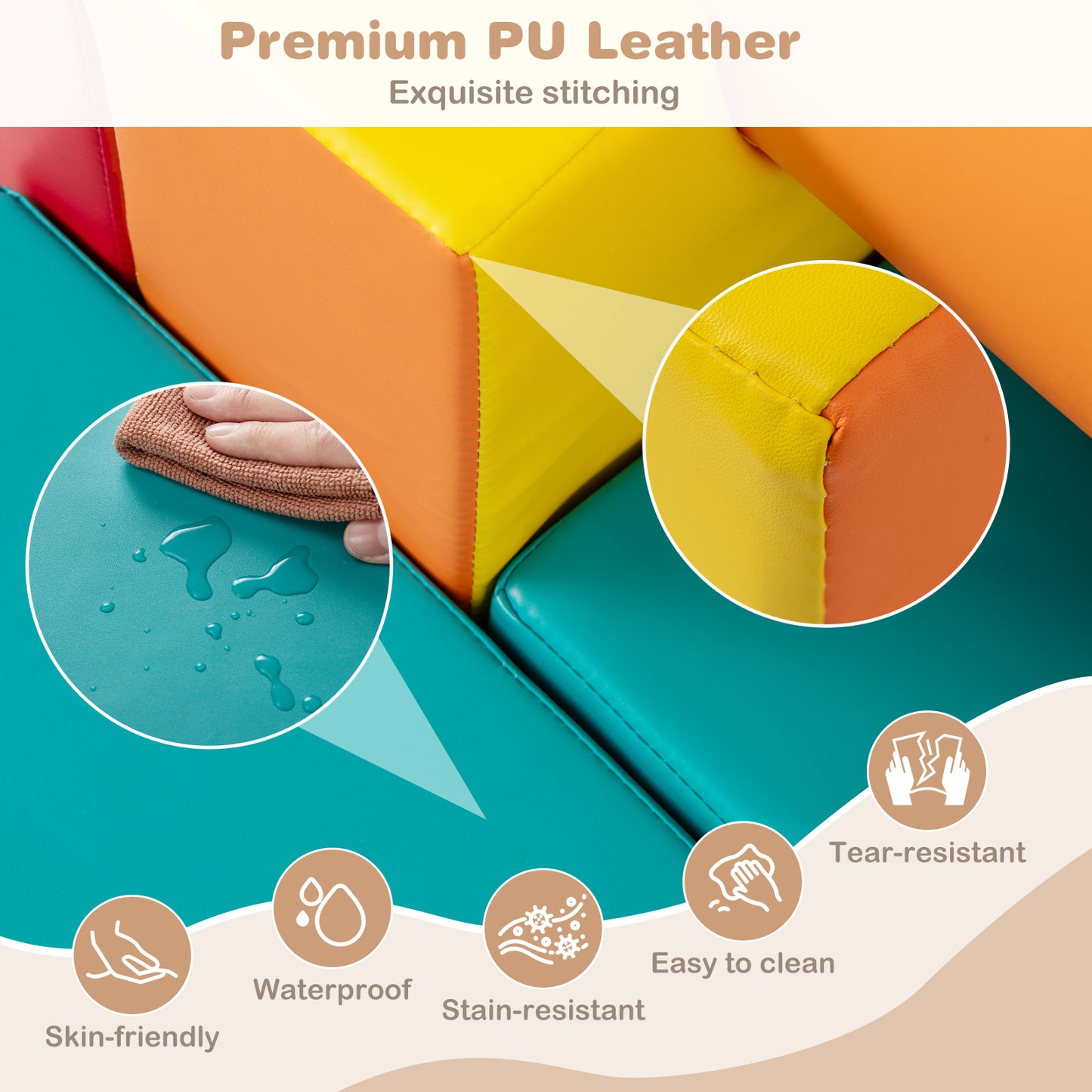 10-Piece Foam Climbing Toys for Toddlers Soft Foam PU Leather Building Blocks-Color