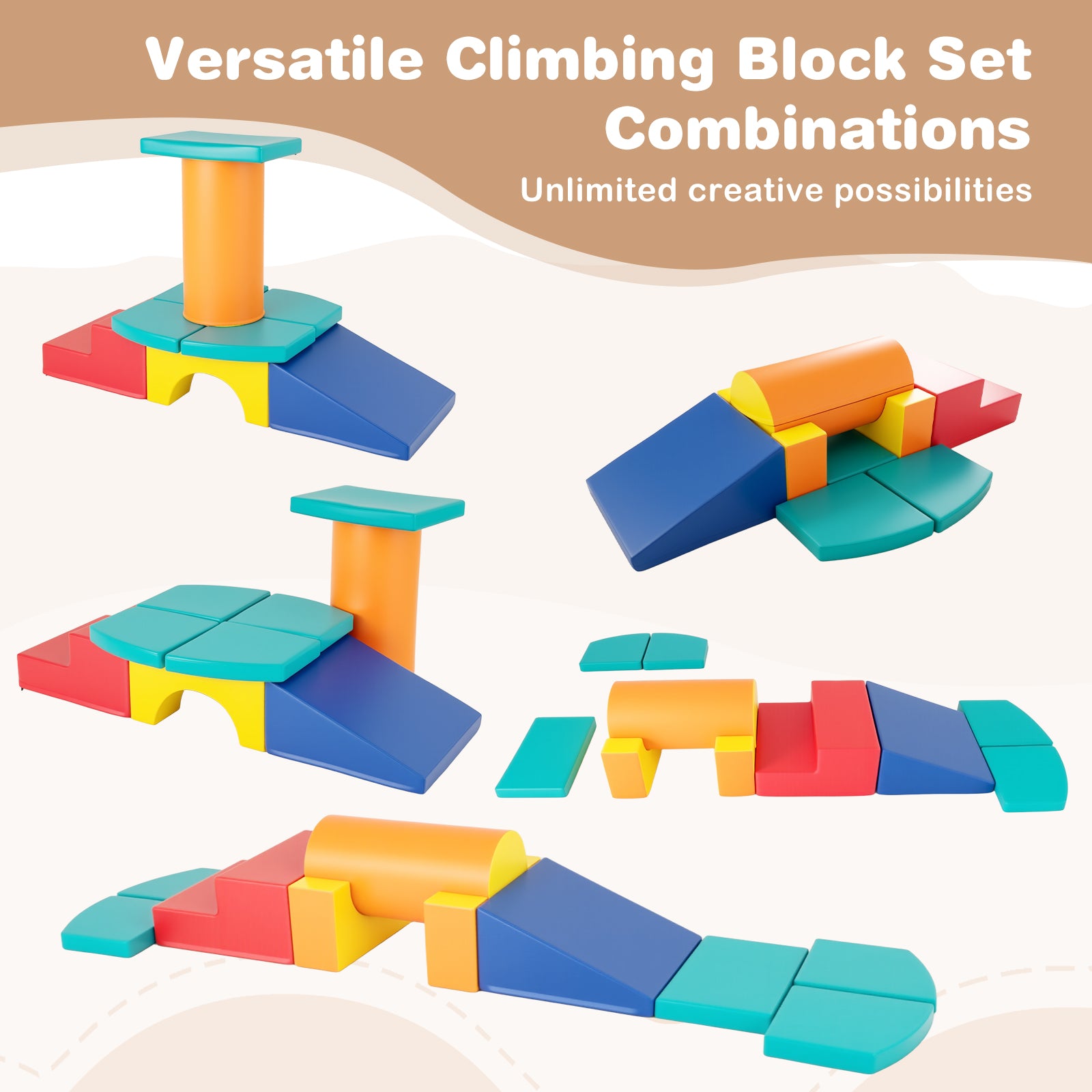 10-Piece Foam Climbing Toys for Toddlers Soft Foam PU Leather Building Blocks-Color