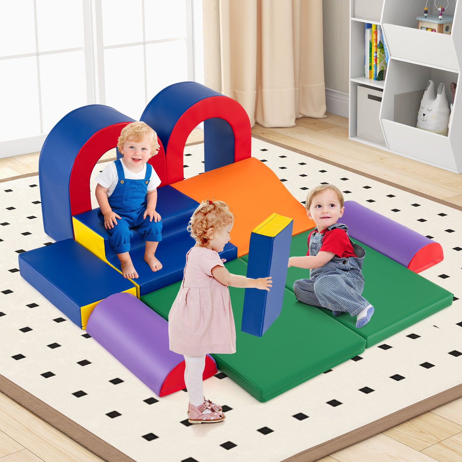 10-Piece Foam Climbing Blocks Soft PU Leather Play Gym Lightweight Baby Climber Structures-Multicolor