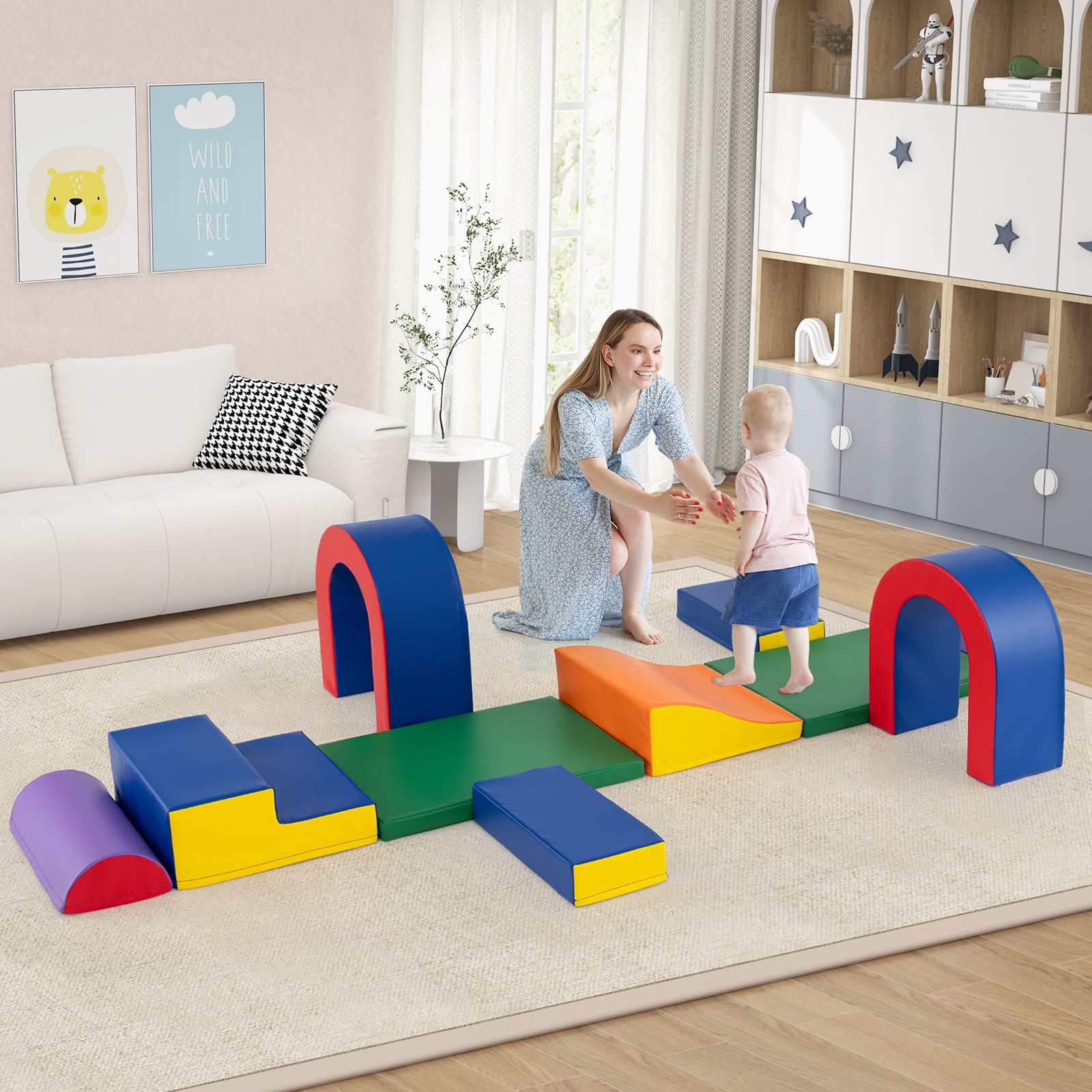 10-Piece Foam Climbing Blocks Soft PU Leather Play Gym Lightweight Baby Climber Structures-Multicolor
