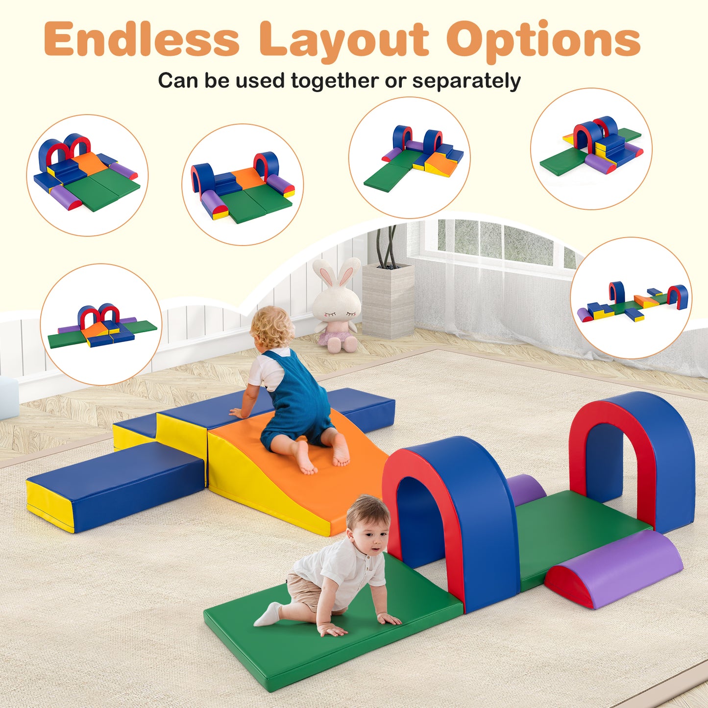 10-Piece Foam Climbing Blocks Soft PU Leather Play Gym Lightweight Baby Climber Structures-Multicolor