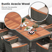 10 Pieces Patio Wicker Dining Set with 15 Feet Double-Sided Patio Umbrella-Red