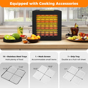 10 Stainless Steel Trays Dryer with 10 Presets-Black