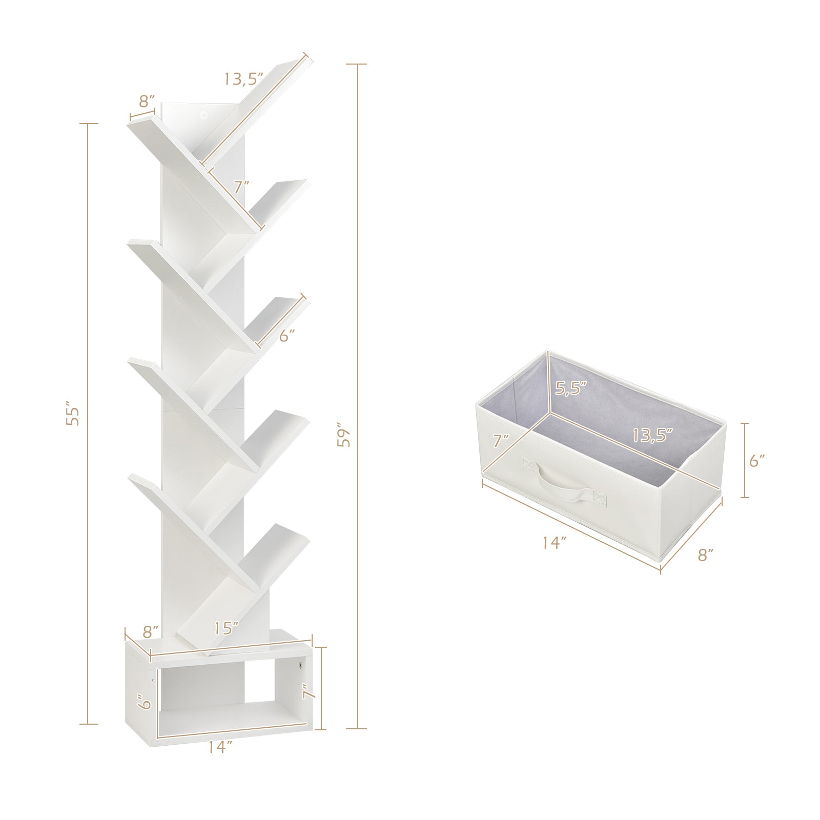10-Tier Bookshelf with Drawer Free-standing Storage Bookcase-White