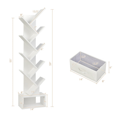 10-Tier Bookshelf with Drawer Free-standing Storage Bookcase-White