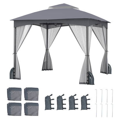 10 X 10 FT Heavy-Duty Patio Gazebo with Netting Walls and 4 Sandbags-Khaki - Gray